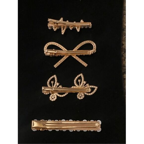 Hair Clips Set of 4 Pearls & Rhinestones Party Holidays - Picture 2 of 9